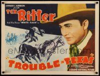 3d240 TROUBLE IN TEXAS 1/2sh '37 Chenkoff art of Tex Ritter leaping from horse to wild steer!
