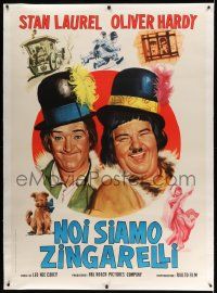 3d293 BOHEMIAN GIRL linen Italian 1p R66 different art of Stan Laurel & Oliver Hardy as gypsies!