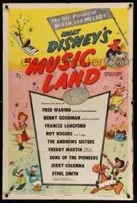 3d081 MUSIC LAND 1sh '55 Walt Disney, cartoon art of Donald Duck, Roy Rogers, Joe Carioca & more!
