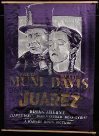 3d266 JUAREZ 40x55 silk banner '39 different art of Paul Muni & Bette Davis, William Dieterle, rare!