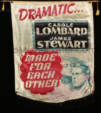 3d270 MADE FOR EACH OTHER silk banner '39 different art of Carole Lombard & James Stewart, rare!