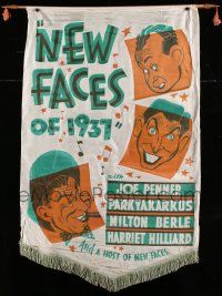 3d271 NEW FACES OF 1937 silk banner '37 Hirschfeld art of Penner, Berle & Parkyakarkus, rare!