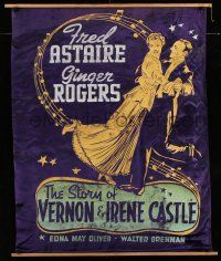 3d277 STORY OF VERNON & IRENE CASTLE 39x50 silk banner '39 art of Astaire & Rogers dancing, rare!