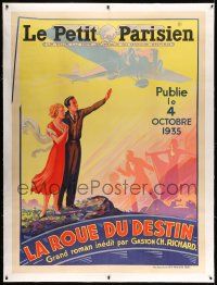 3d308 LA PETIT PARISIEN linen 47x63 French advertising poster '35 La Roue Du Destin, F. Rogier art!