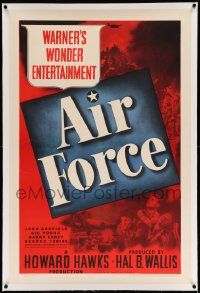 3f119 AIR FORCE linen 1sh '43 Howard Hawks, World War II, Warner's Wonder Entertainment!