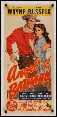 3f039 ANGEL & THE BADMAN linen Aust daybill '47 stone litho of cowboy John Wayne & Gail Russell!