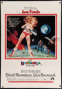 3f134 BARBARELLA linen 1sh '68 sexiest sci-fi art of Jane Fonda by Robert McGinnis, Roger Vadim!
