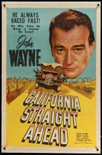 3f162 CALIFORNIA STRAIGHT AHEAD linen 1sh R48 John Wayne races fast except when it comes to love!