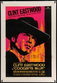 3f181 COOGAN'S BLUFF linen 1sh '68 art of Clint Eastwood in New York City, directed by Don Siegel!