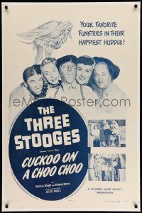 3f184 CUCKOO ON A CHOO CHOO linen 1sh '52 The Three Stooges with Shemp in their happiest huddle!