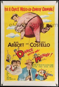 3f185 DANCE WITH ME HENRY linen 1sh '56 Bud Abbott & Lou Costello in a crazy comedy carnival!
