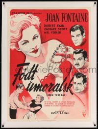 3f085 BORN TO BE BAD linen Danish '52 Nicholas Ray, different art of female savage Joan Fontaine!