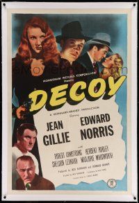 3f190 DECOY linen 1sh '46 super sexy bad girl Jean Gillie with gun, film noir like Kiss Me Deadly!