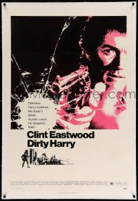 3f196 DIRTY HARRY linen 1sh '80s great c/u of Clint Eastwood pointing gun, Don Siegel crime classic!