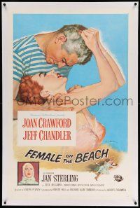 3f206 FEMALE ON THE BEACH linen 1sh '55 Tidman art of Joan Crawford & Jeff Chandler, Jan Sterling