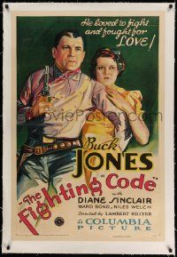 3f207 FIGHTING CODE linen 1sh '33 stone litho of Buck Jones, who loved to fight & fought for love!