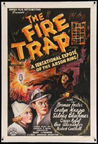 3f208 FIRE TRAP linen 1sh '35 cool artwork of a sensational expose of the arson ring!