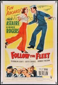 3f210 FOLLOW THE FLEET linen 1sh R53 different art of Fred Astaire & Ginger Rogers, Irving Berlin!