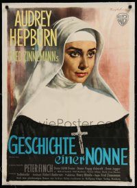 3f082 NUN'S STORY linen German '59 different art of Audrey Hepburn in habit by Hans Otto Wendt!