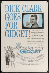 3f218 GIDGET linen style B 1sh '59 American Bandstand's Dick Clark goes for Sandra Dee!
