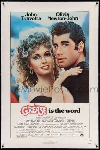 3f227 GREASE linen 1sh '78 c/u of John Travolta & Olivia Newton-John in a most classic musical!