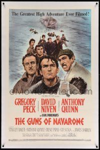 3f233 GUNS OF NAVARONE linen 1sh '61 Gregory Peck, David Niven & Anthony Quinn by Howard Terpning!