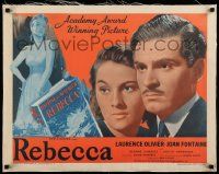 3f108 REBECCA linen 1/2sh R48 Alfred Hitchcock, close up of Laurence Olivier & Joan Fontaine!