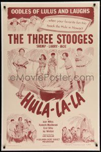 3f246 HULA-LA-LA linen 1sh '51 The Three Stooges w/Shemp teach the hula in Hawaii, oodles of lulus!