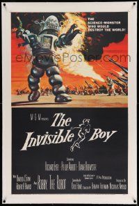 3f254 INVISIBLE BOY linen 1sh '57 Robby the Robot as the science-monster who'd destroy the world!
