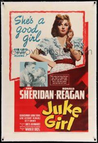 3f263 JUKE GIRL linen 1sh '42 sexy Ann Sheridan is a good girl for Ronald Reagan to leave alone!