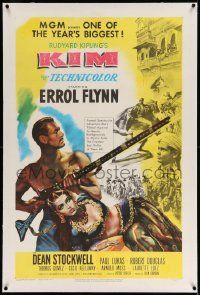 3f265 KIM linen 1sh '50 Errol Flynn & Dean Stockwell in mystic India, from Rudyard Kipling story!