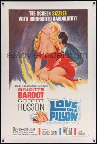 3f284 LOVE ON A PILLOW linen 1sh '64 sexy Brigitte Bardot, the screen sizzles with Bardolatry!