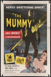 3f295 MUMMY linen 1sh '59 Hammer horror, Wiggins art of Christopher Lee as the bandaged monster!