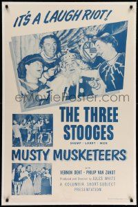 3f297 MUSTY MUSKETEERS linen 1sh '54 The Three Stooges with Shemp, it's a medieval laugh riot!