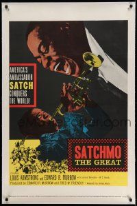 3f339 SATCHMO THE GREAT linen 1sh '57 image of Louis Armstrong playing his trumpet & singing!