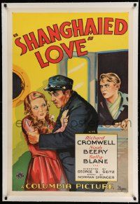 3f346 SHANGHAIED LOVE linen style B 1sh '31 Richard Cromwell glares at Beery harassing Sally Blane!