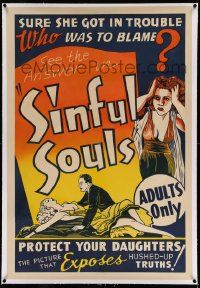 3f348 SINFUL SOULS linen 1sh '40s sure she got in trouble, but who was to blame, great artwork!