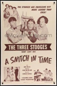 3f350 SNITCH IN TIME linen 1sh '50 Three Stooges w/Shemp are squeezing out more laughs than ever!
