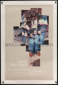 3f029 DAVID HOCKNEY: NEW WORK WITH A CAMERA linen 25x39 art exhibition poster '83 photography!