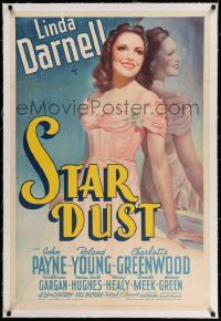 3f358 STAR DUST linen 1sh '40 best stone litho of beautiful 17 year-old actress Linda Darnell!