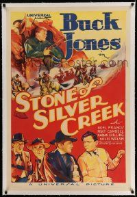 3f361 STONE OF SILVER CREEK linen 1sh '35 great western montage artwork of cowboy Buck Jones!