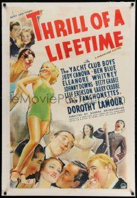 3f375 THRILL OF A LIFETIME linen 1sh '37 wonderful art of sexy Betty Grable. Lamour & top cast!