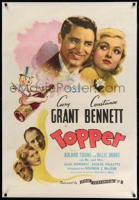 3f383 TOPPER linen 1sh R44 Constance Bennett, Cary Grant, wacky art of cupid on champagne bottle!