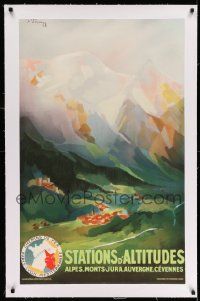 3f013 STATIONS D'ALTITUDES linen 25x39 French travel poster '32 J. Hornung art of the French Alps!