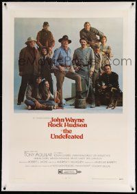 3f389 UNDEFEATED linen 1sh '69 great Civil War cast portrait with John Wayne & Rock Hudson!