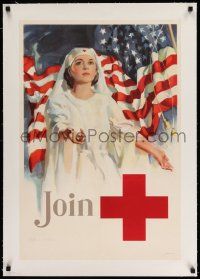 3f014 JOIN linen 20x30 WWII war poster '40s wonderful art of Red Cross nurse by Walter W. Seaton!