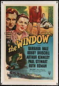 3f409 WINDOW linen 1sh '49 Bobby Driscoll is alone with terror at the window, great noir art!