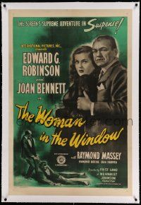 3f410 WOMAN IN THE WINDOW linen 1sh '44 Fritz Lang, art of Edward G. Robinson & sexy Joan Bennett!
