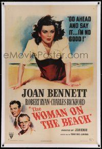 3f411 WOMAN ON THE BEACH linen 1sh '46 go ahead and say it, sexy Joan Bennett is no good!