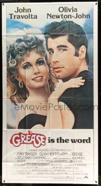 3g142 GREASE int'l 3sh '78 close up of John Travolta & Olivia Newton-John in most classic musical!